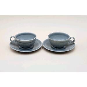 Raymor Contempora by Steubenville cups & saucers Ben Seibel Grey Mist MCM Set 2